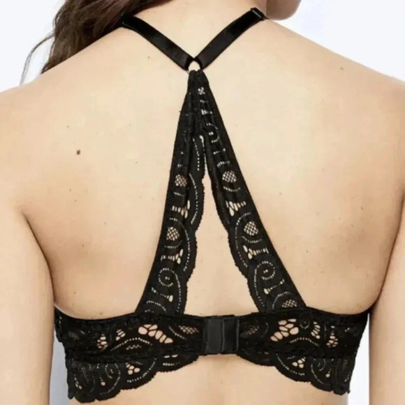 Victoria Secret PINK‎ BRALETTE PUSH-UP Racerback Lace MEDIUM PURE BLACK - Picture 9 of 10